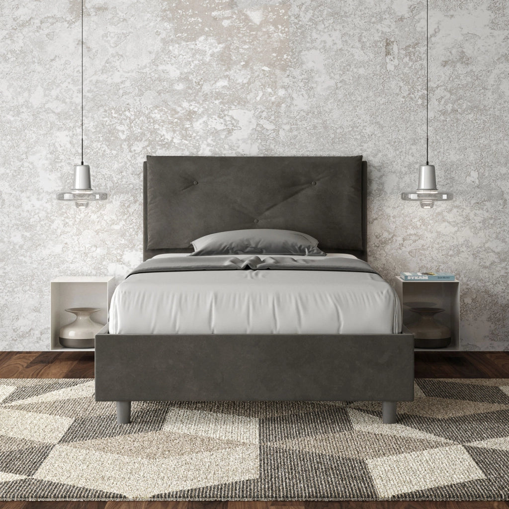 BS COM Letto una piazza e mezza senza rete imbottito 130x200 microfibra grigio Large