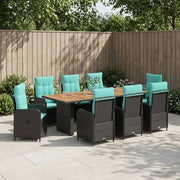 Set da pranzo per esterni 9 pz Nero e Turchese polyrattan 3422377