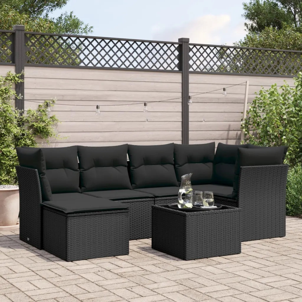 Set Divani da Giardino con Cuscini 7pz Nero Polyrattan