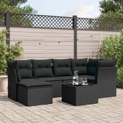 Set Divani da Giardino con Cuscini 7pz Nero Polyrattan