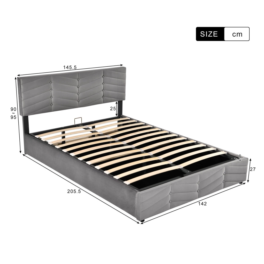 Letto imbottito matrimoniale con contenitore, testiera regolabile e design elegante