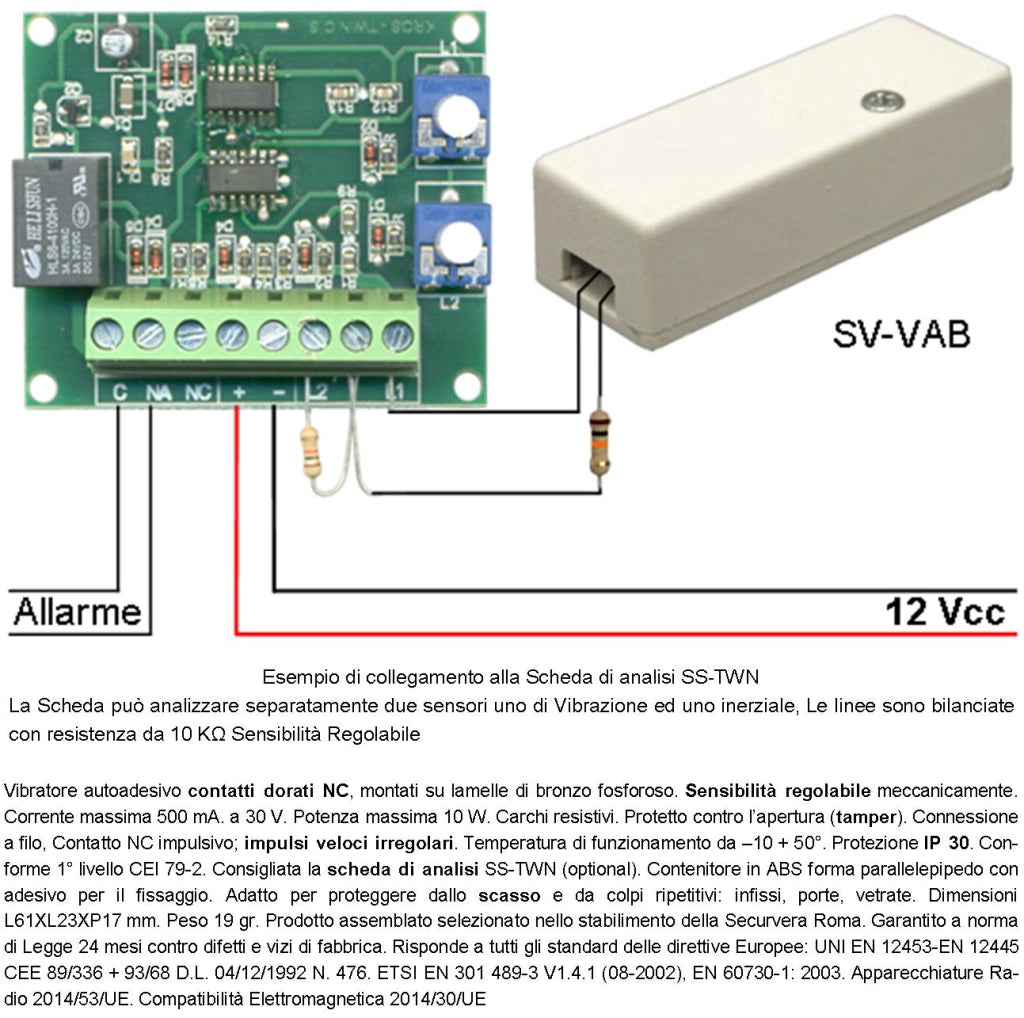Sensore di Scasso Rileva le Vibrazioni Continue Due Pezzi Per Antifurto Via Filo Di Inferriate Porte Vetrate Martelletto Regolabile Contatto Allarme NC Tamper Contenitore Adesivo ABS Marrone IP30