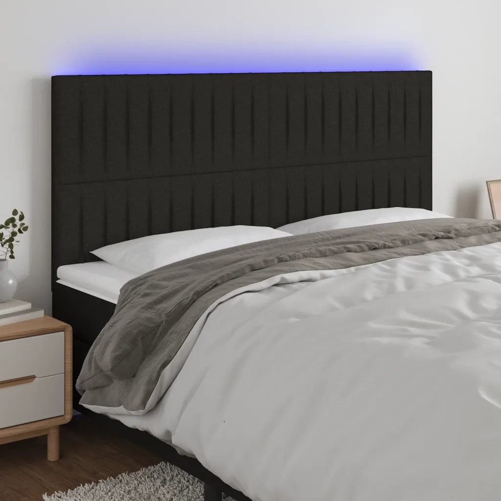 Testiera | Testata a LED nero 200x5x118/128cm in Tessuto
