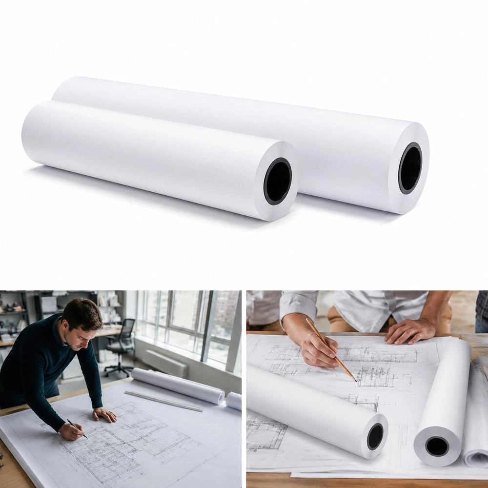 Wide Format Paper, 30 In X 500 Ft Plotter Roll, 2 Rolls CAD Bond Rolls With 3 In Core, 20 LB Bond Paper Rolls, Ideal For CAD Drawings, Engineering Plans, GIS Maps, And Architectural Designs