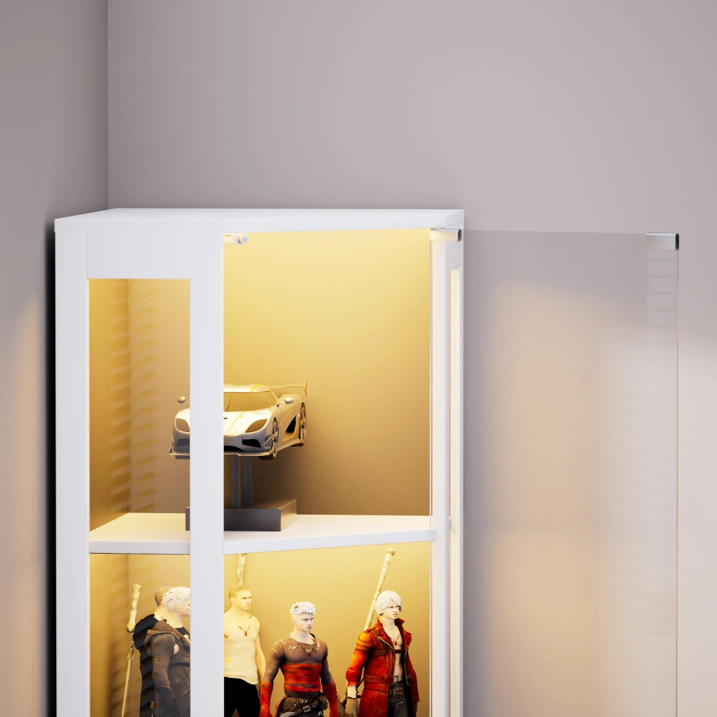 VETRINA in MDF e vetro 57x40x165 cm Bianca con LED e sensore