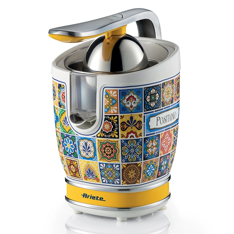 Ariete 413, spremiagrumi positano, spremiagrumi elettrico con leva, 2 coni per frutti grandi e piccoli, beccuccio salvagoccia, motore silenzioso, spremitura professionale, corpo in metallo - ARI413PO