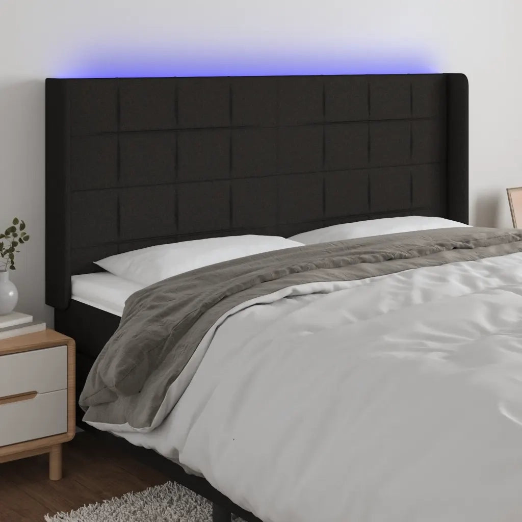 Testiera | Testata a LED Nera 203x16x118/128 cm in Tessuto