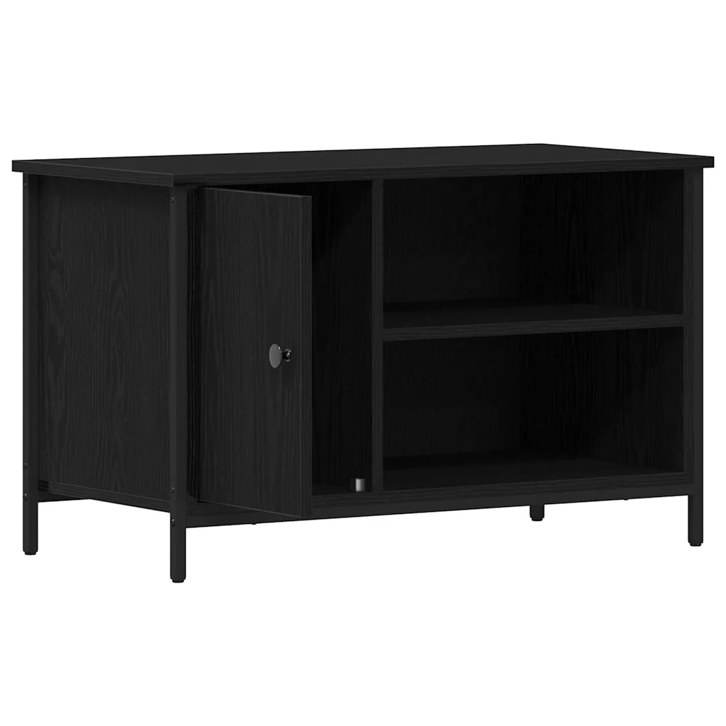 Mobile TV rettangolare con vano contenitore e design contemporaneo per soggiorno 80 x 40 x 50 cm realizzato in legno composito di rovere nero 02_0051825