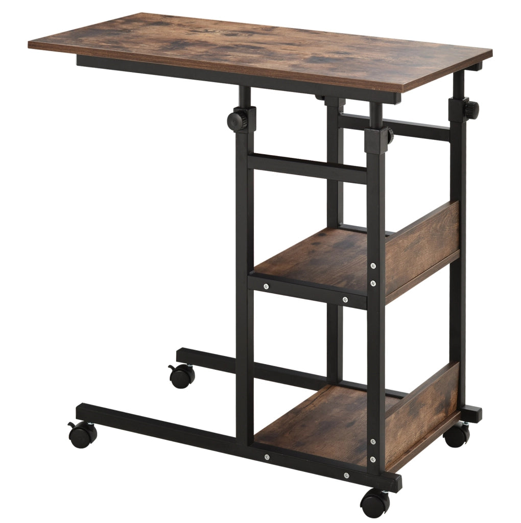 Tavolino regolabile con ruote 80x40x72-82 cm, metallo nero, 2 ripiani