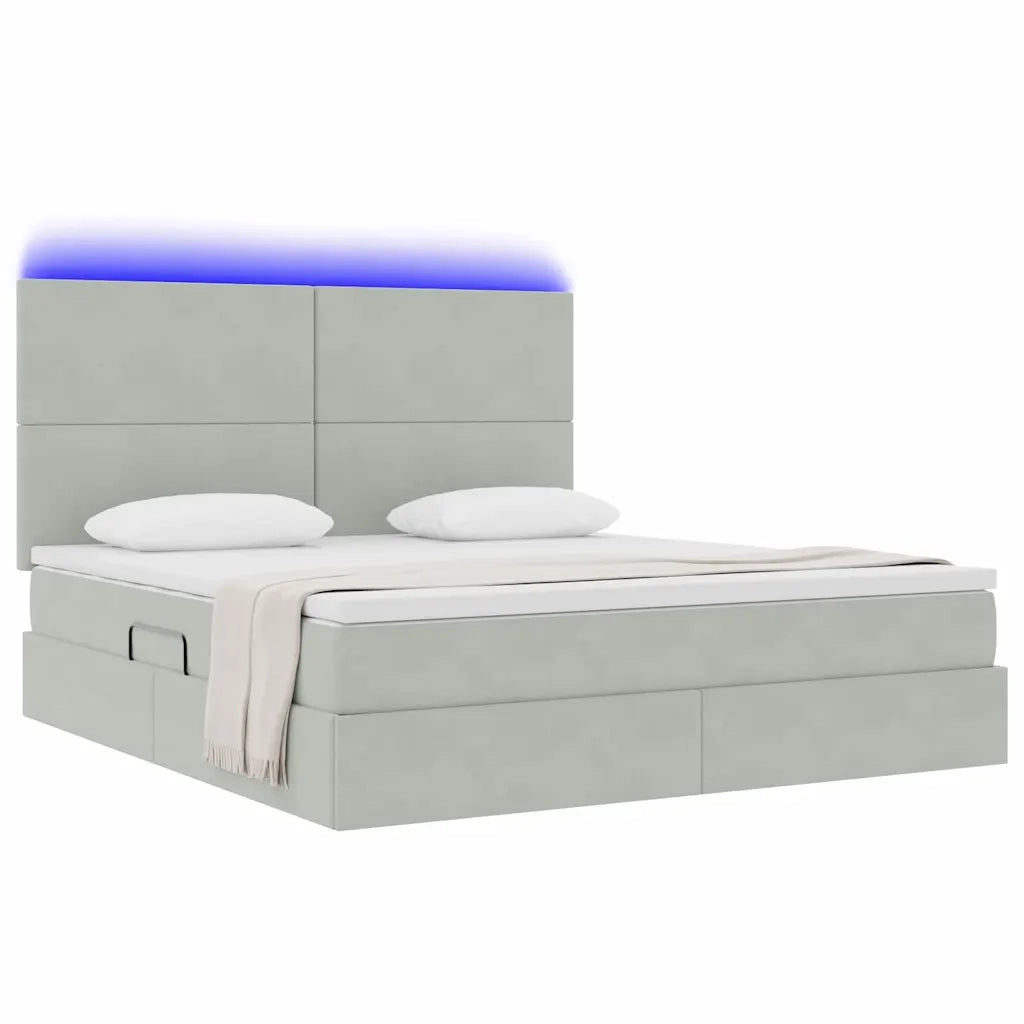 Letto con contenitore e LED Grigio chiaro 180 x 200 cm Velluto