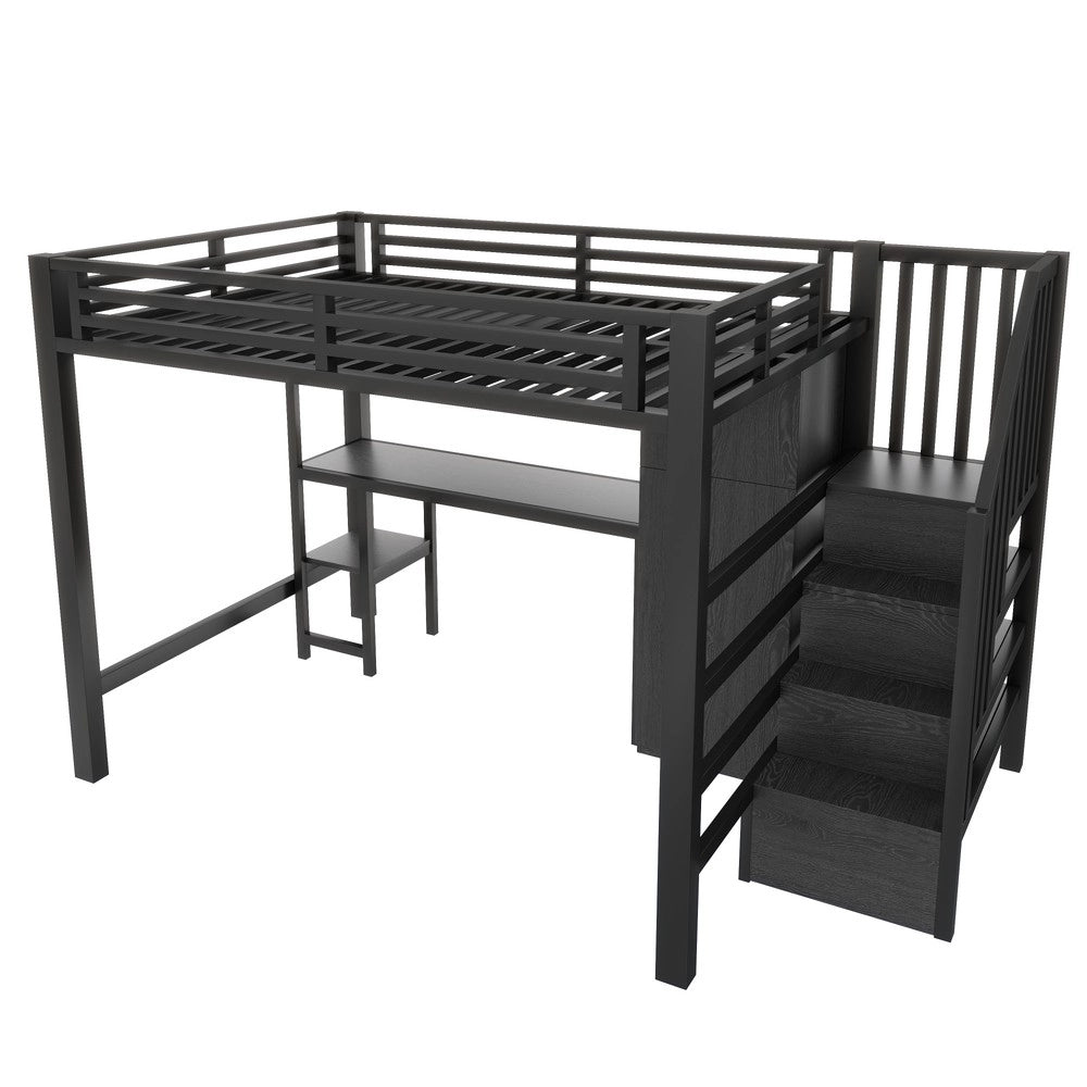 Letto a Soppalco con Scrivania, Libreria e Armadio ¨C MINIMAL ¨C Metallo Nero 140x200