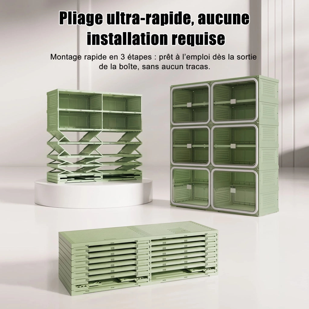 Scarpiera Pieghevole a 6 Ripiani; Organizer per Scarpe in Plastica con Ante Magnetiche; Mobile Portascarpe; 85x34x104 cm; Non Richiede Montaggio