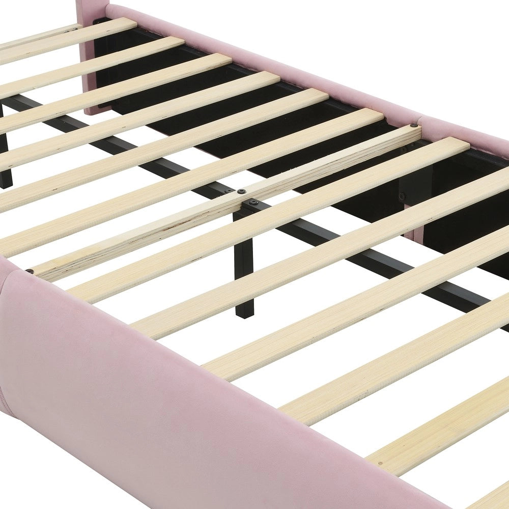Letto Singolo Imbottito con Contenitore e LED ¨C MINIMAL ¨C Velluto Rosa 90x200