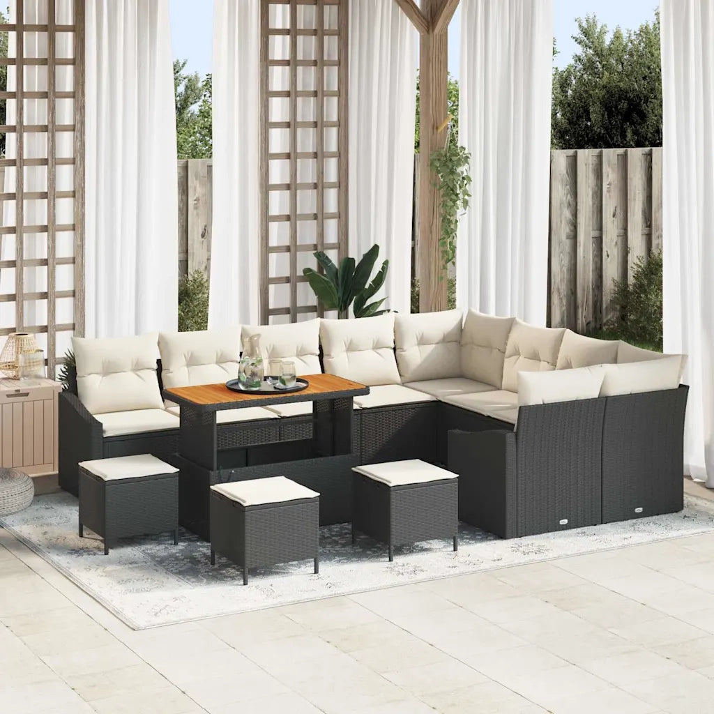 Set Divano da Giardino con cuscino 13 pcs Nero Poly Rattan