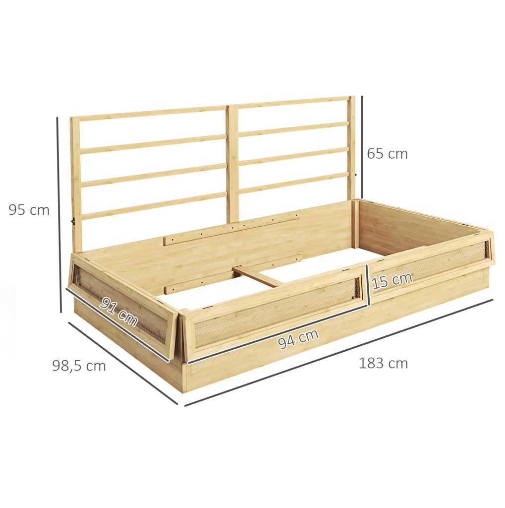 Fioriera rialzata in legno con grigliato 183 x 98,5 x 95 cm