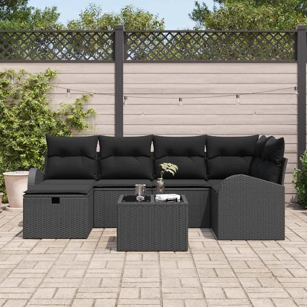 Set Divano da Giardino 7 pcs Nero 234 x 124 x 85 cm Poly Rattan 3359092