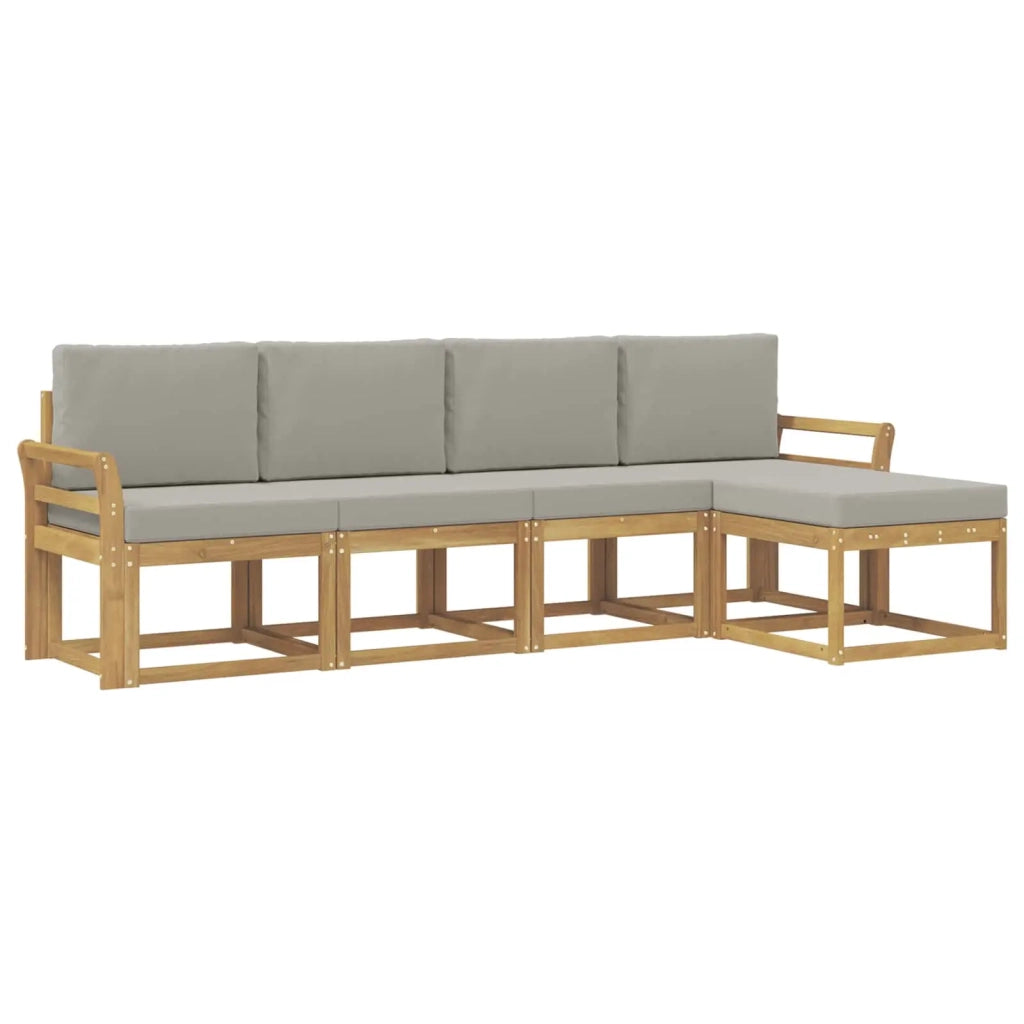 Set di divani da esterno 5 pz Bianco e Grigio Chiaro Poliestere 3387490