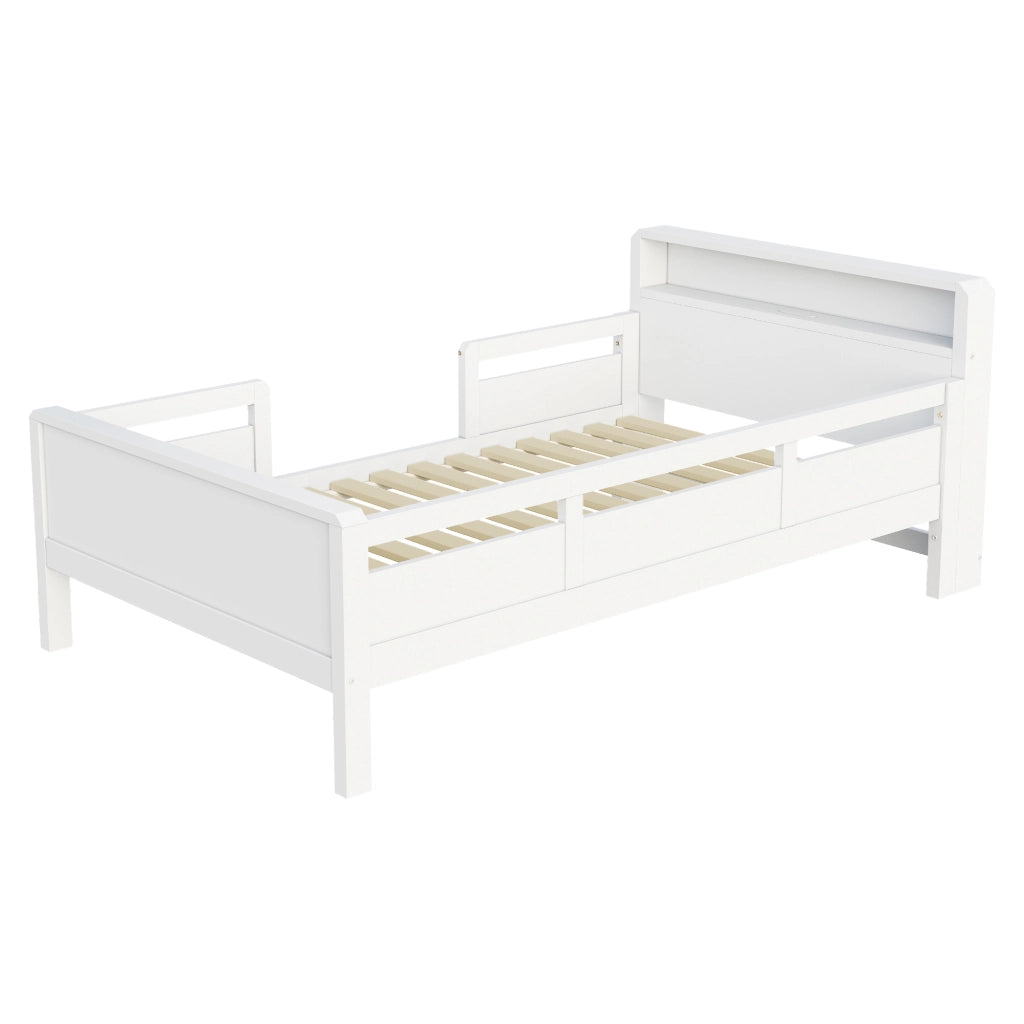 Letto Singolo in Pino con LED e USB ¨C MINIMAL ¨C Bianco 90x200