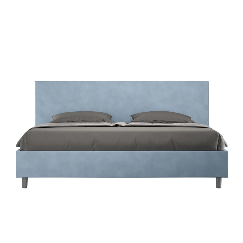 BS COM Letto con rete imbottito 180x210 microfibra azzurro