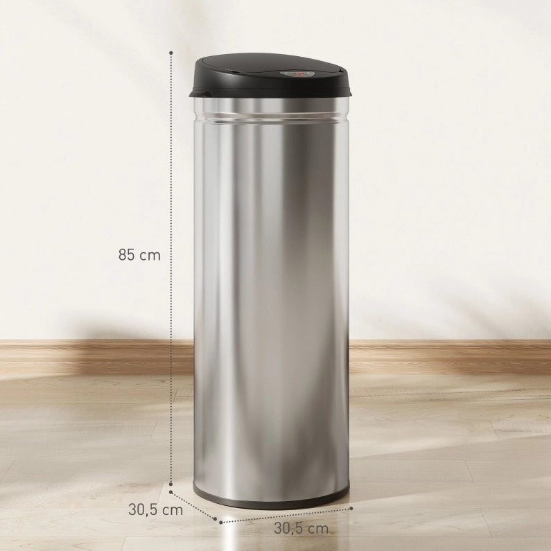 Pattumiera da cucina con sensore 50 L 30,5x30,5x85 cm argento chiusura soft acciaio inox