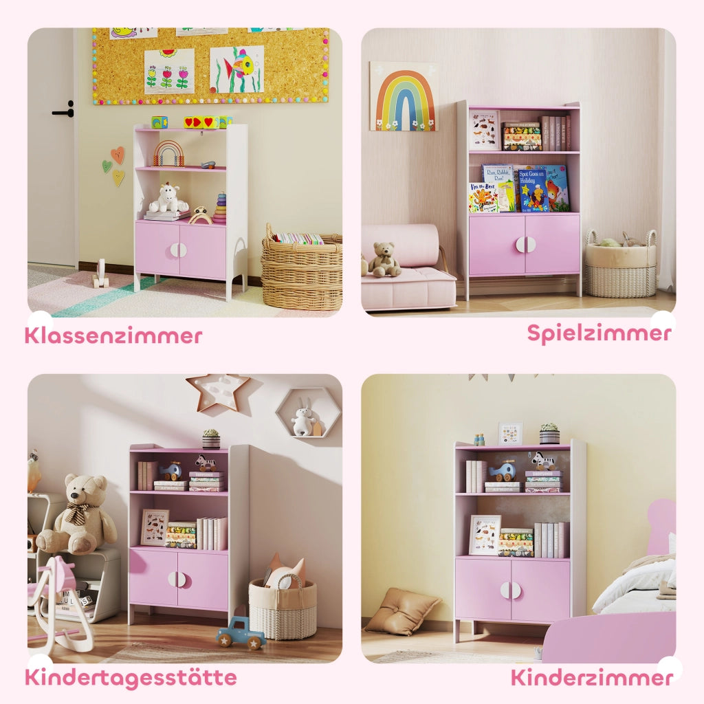 Libreria per bambini con 2 scaffali e 2 ante ¨C zephmum ¨C rosa e bianco