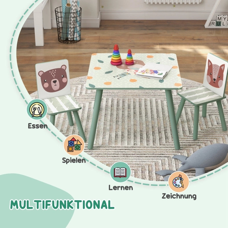 Tavolino per bambini con 2 sedie, set da salotto per bambini con 1 tavolo e 2 sedie, simpatico motivo animali, set per bambini dai 3 agli 8 anni,