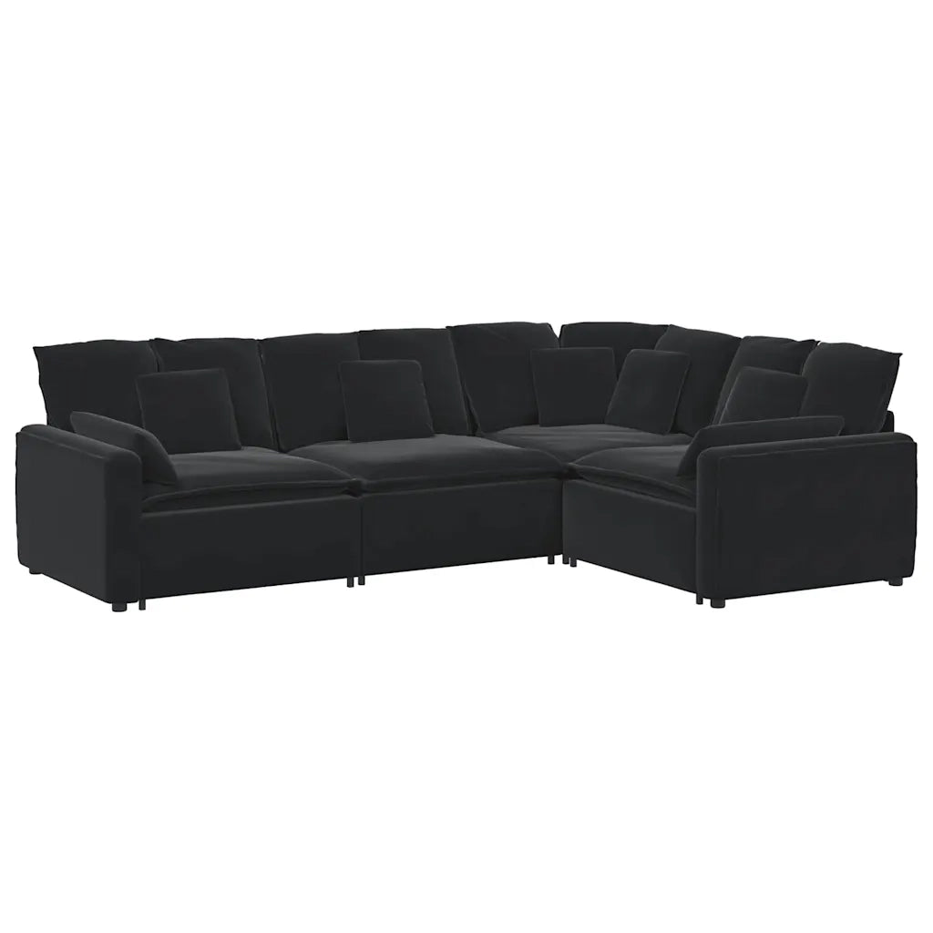 Divano Modulare con Cuscini in Velluto Nero 3321164
