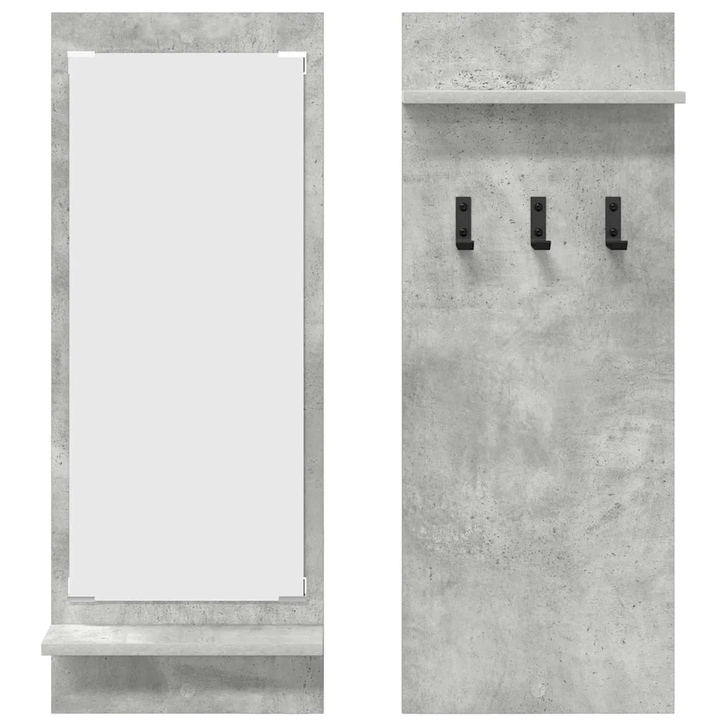Appendiabiti a muro con specchio Grigio cemento 70 x 10 x 90 cm 874526