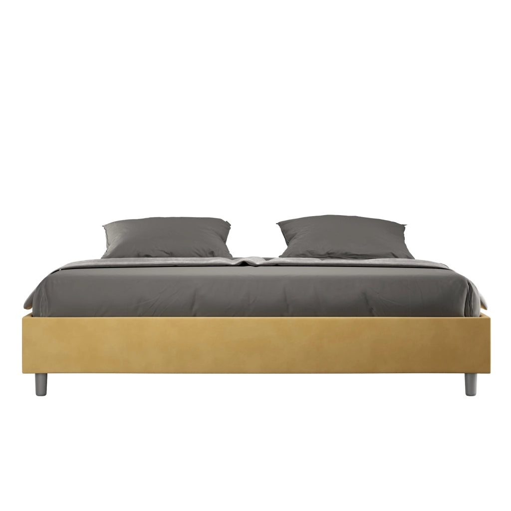 BS COM Letto matrimoniale king size contenitore imbottito 190x190 microfibra ocra