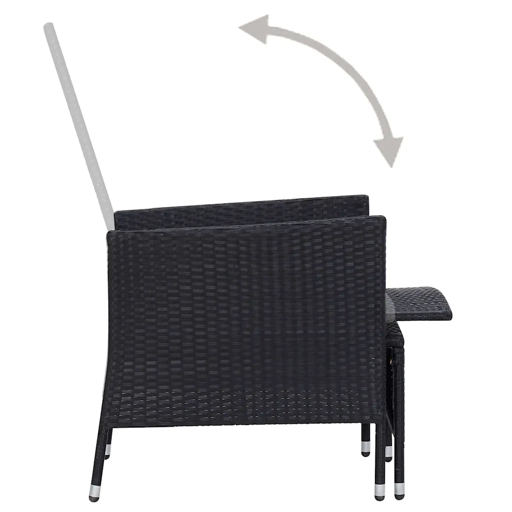 Sedia da Giardino Reclinabile con Cuscino in Polyrattan Nero 310228