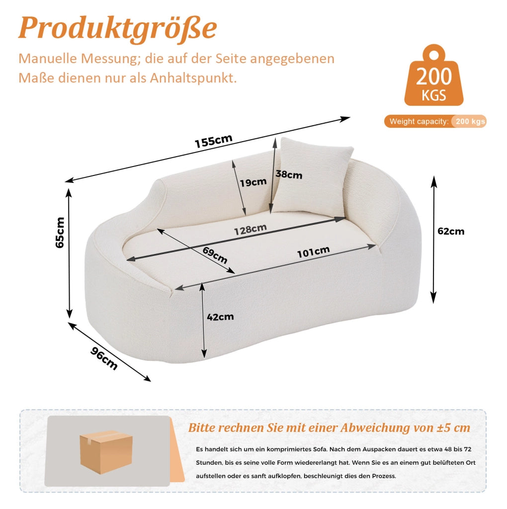Chaise longue da interno in chenille color off white; design curvo moderno; 1 posto con cuscino