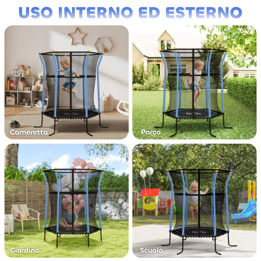Casetta con Tappeto Elastico per Bambini ¨C Minimal ¨C Blu, Acciaio, PP e EPE, 163.5x190 cm