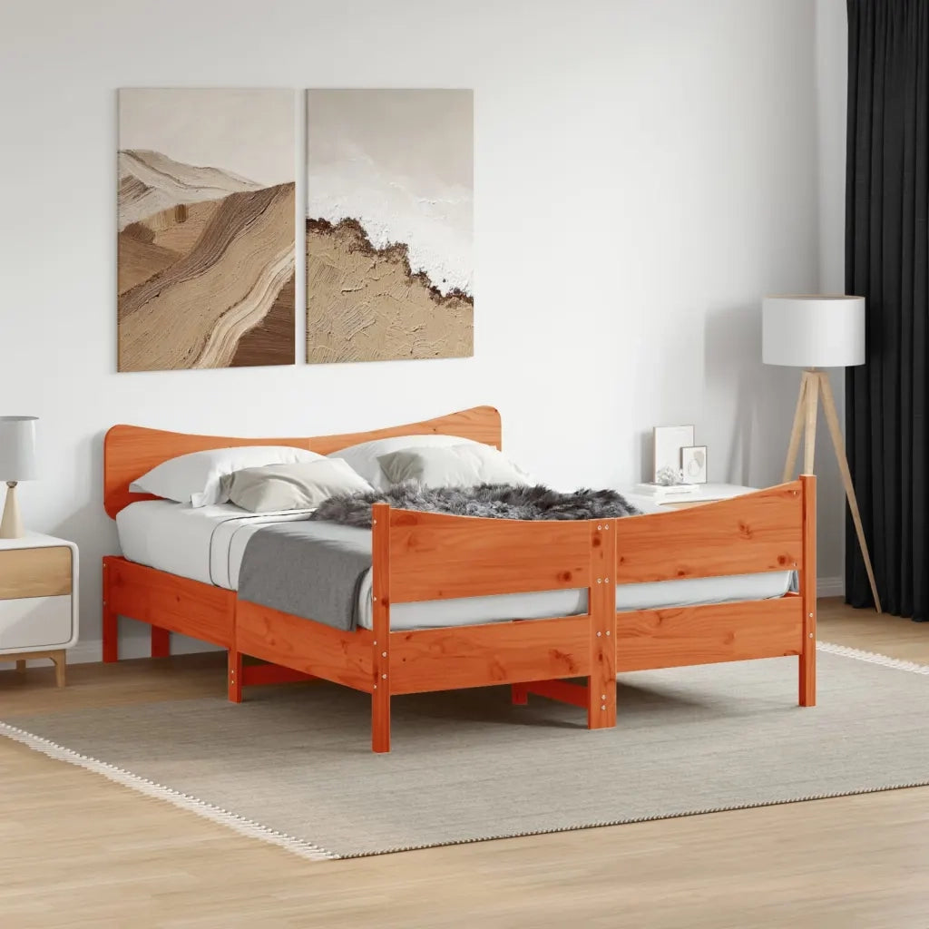 Letto senza Materasso-Struttura Letto Marrone Cera 135x190 cm in Legno di Pino 808156
