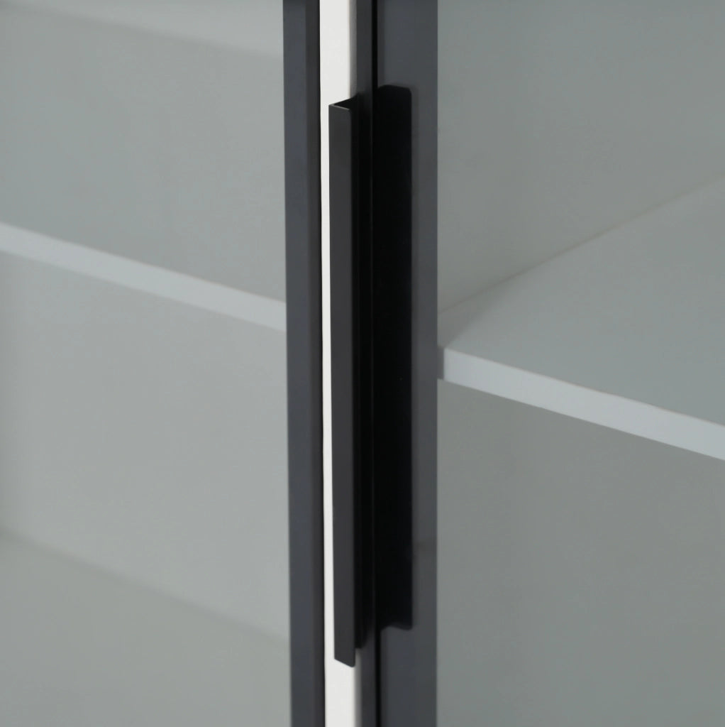 Vetrina in vetro grigia con LED, 120 x 30 x 73 cm, struttura bianca in truciolato, ante in vetro temperato, ideale per salotto, ufficio o sala da pranzo