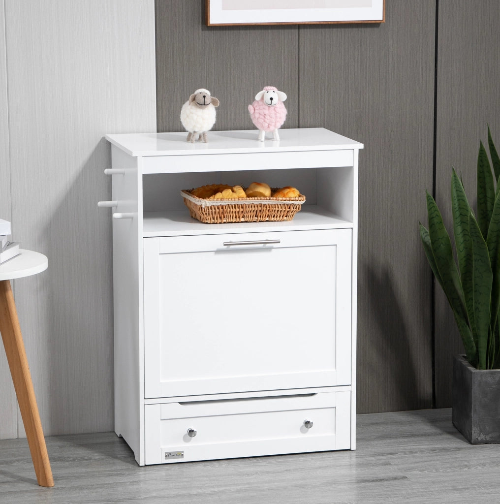 Stazione pappa per animali con vano contenitore, ripiano aperto e cassetto estraibile, 61 x 35,5 x 82 cm, bianco
