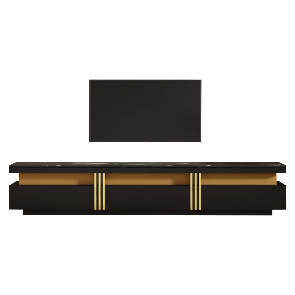 Mobile TV moderno con finitura marmo, 200x40x42 cm, per TV fino a 90 pollici, 3 cassetti e gestione cavi