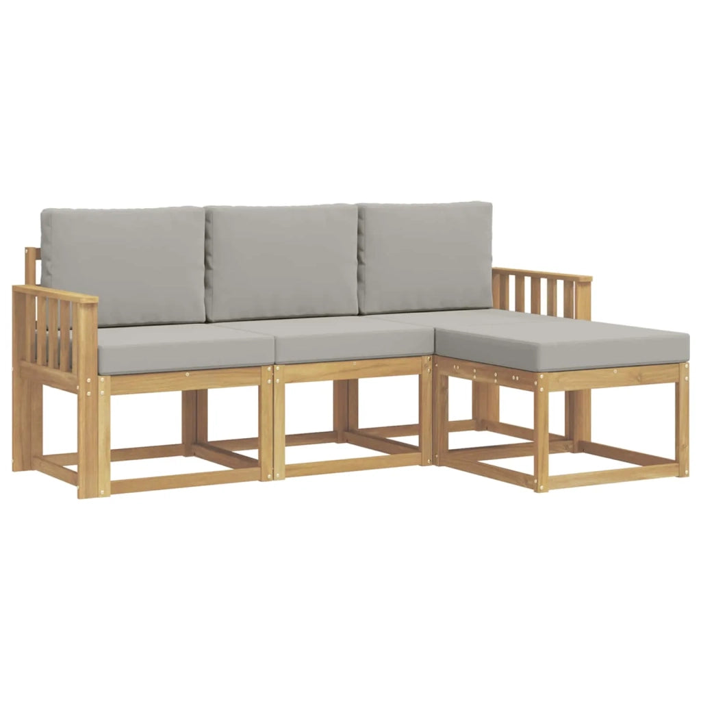 Set di divani da esterno 4 pz Bianco e Grigio Chiaro Poliestere 3387450