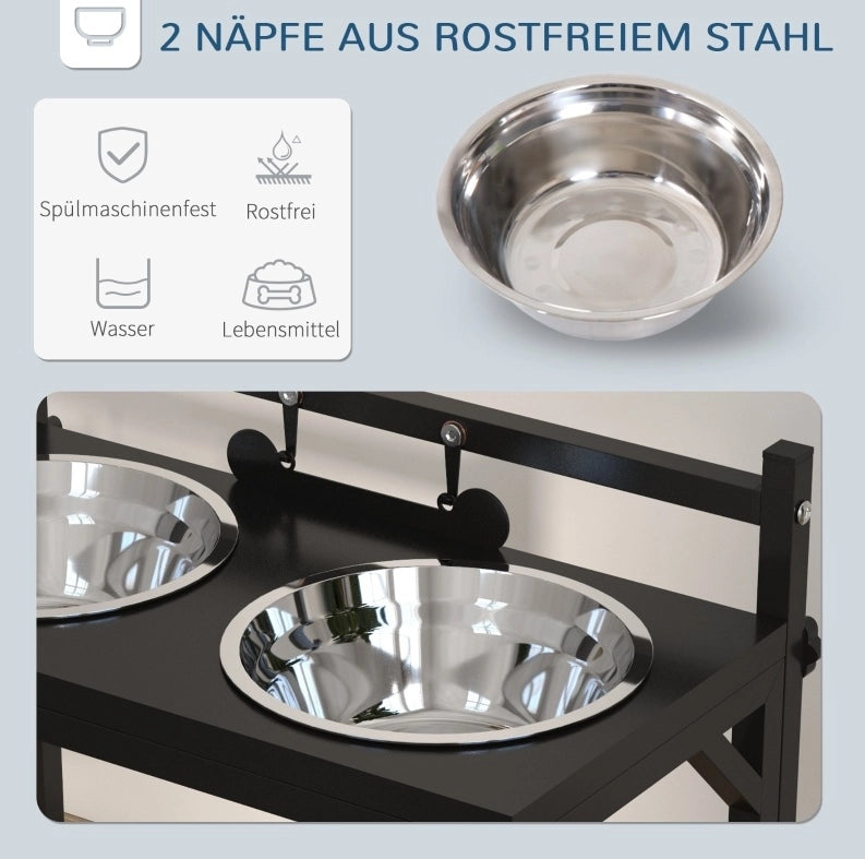 MANGIATOIA PER CANI Regolabile 40,5x22x39 cm Nero Acciaio