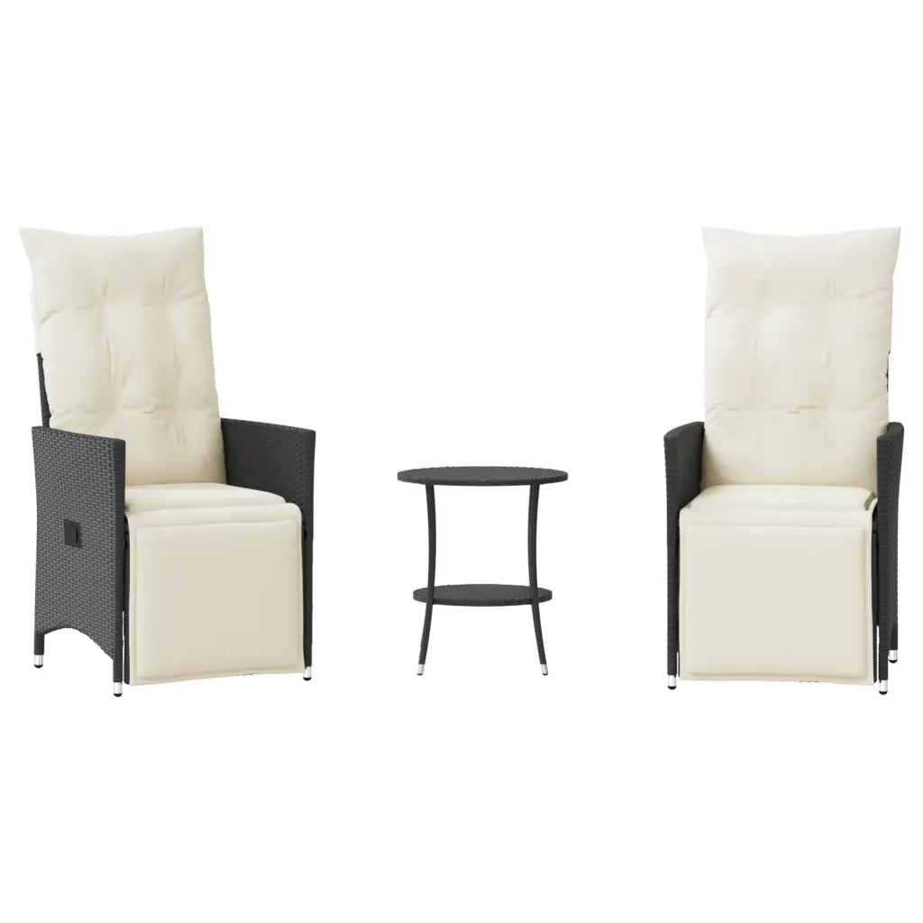 Set da Bistr¨° 3 pz | Set Salotto da Giardino con Cuscini Nero in Polyrattan