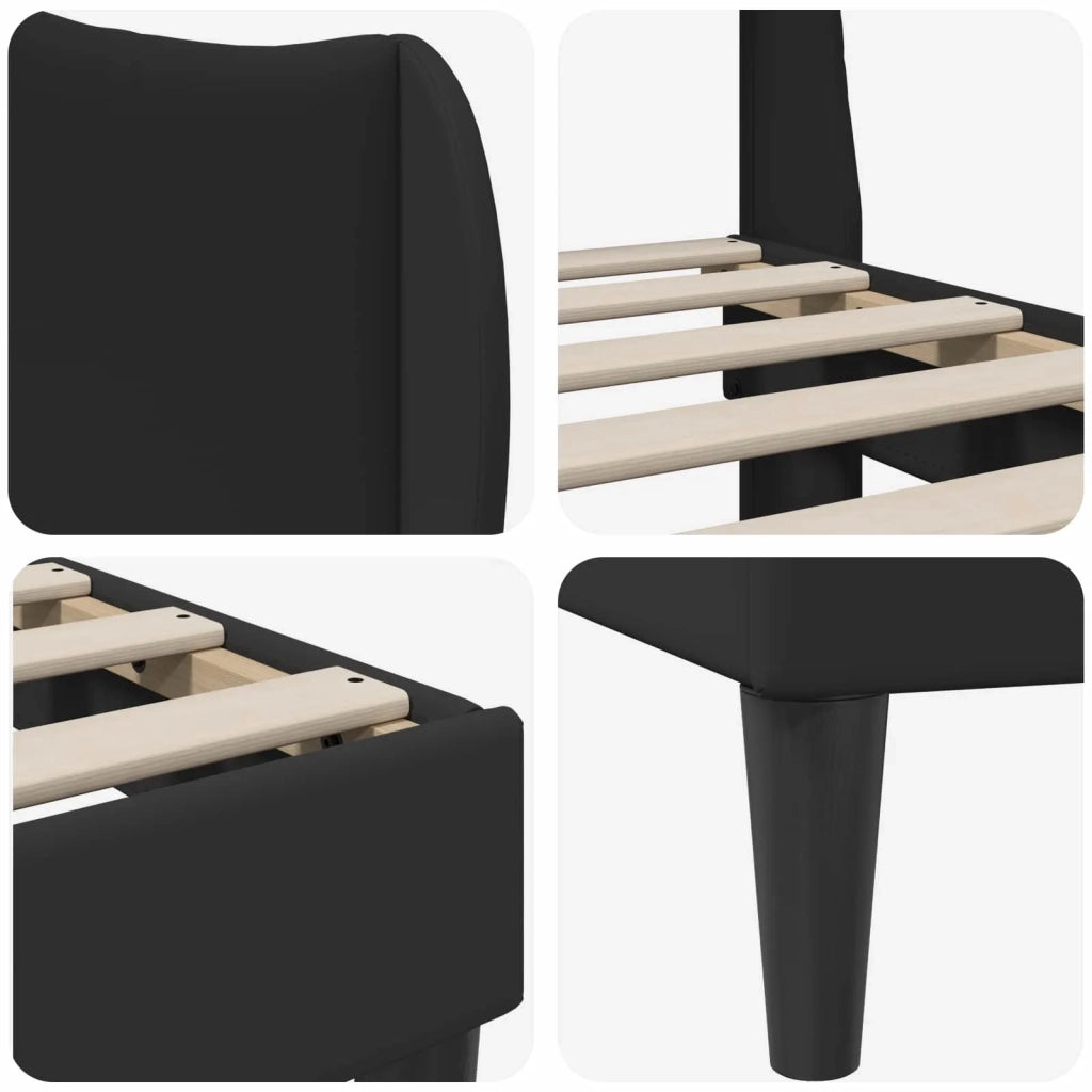 Letto matrimoniale | Letto per adulti | Struttura del letto con testiera Nero 120 x 200 cm Similpelle