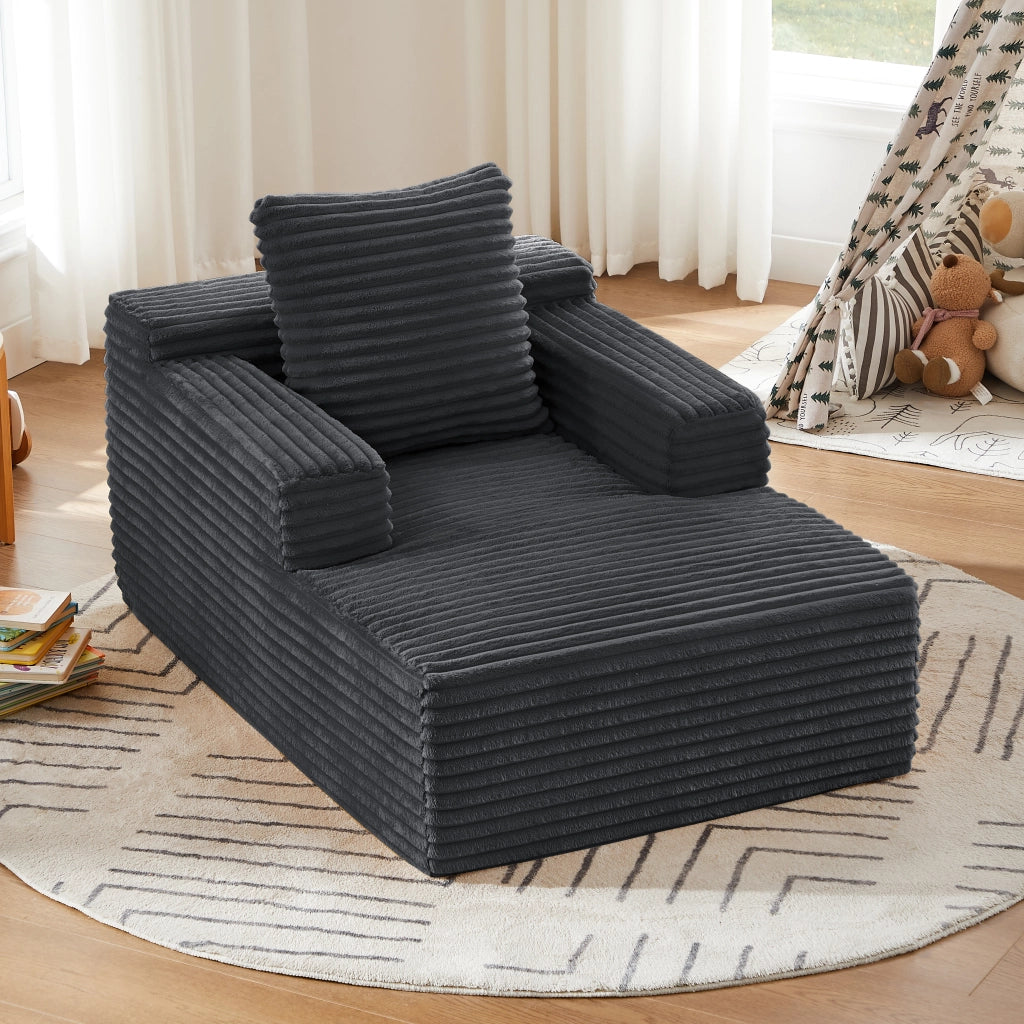 Chaise longue relax - con funzione poltrona e divano letto - in velluto a coste - grigio scuro