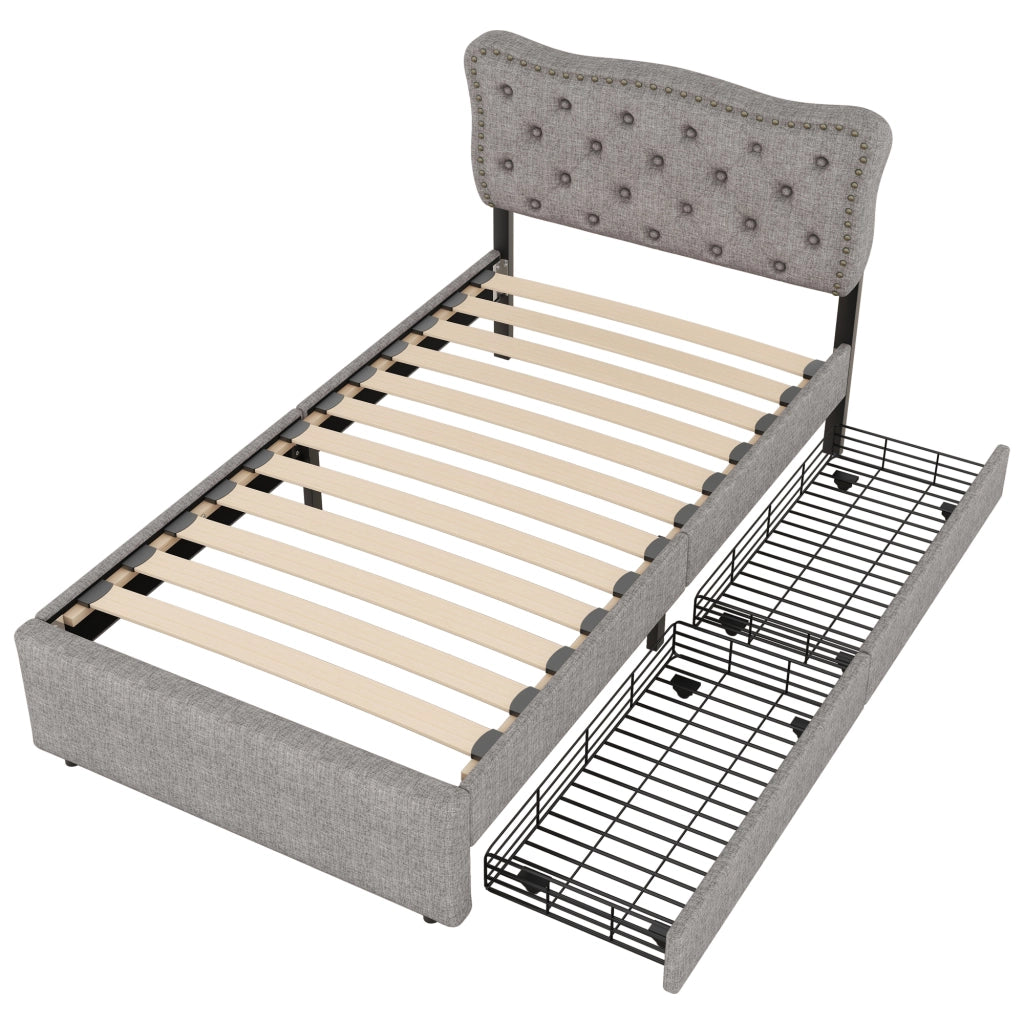 Letto Imbottito con Cassetti ¨C MINIMAL ¨C Grigio 90x200
