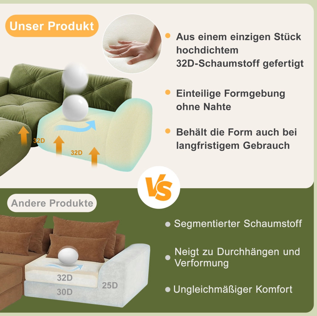 Pouf modulare in ciniglia verde con imbottitura 32D
