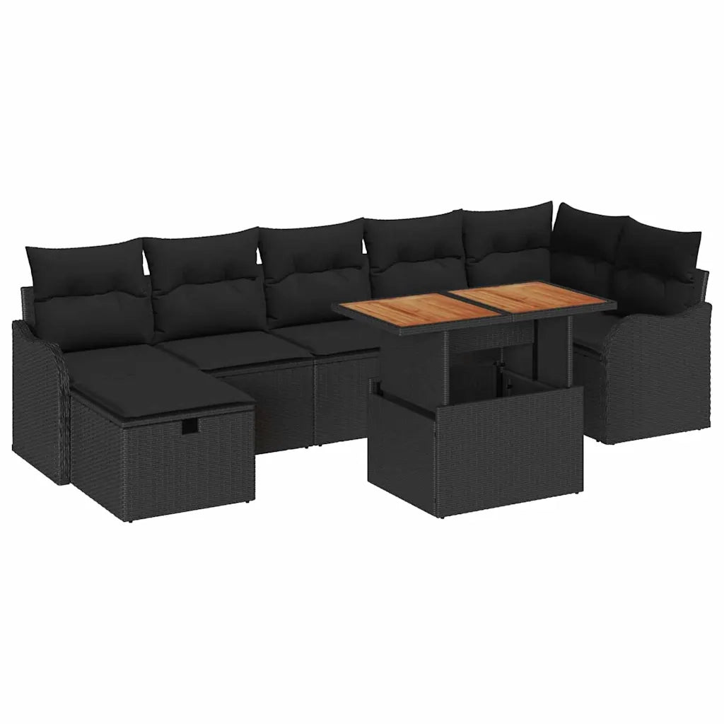 Set Divano da Giardino con archiviazione 8 pcs Nero Poly Rattan 3361282