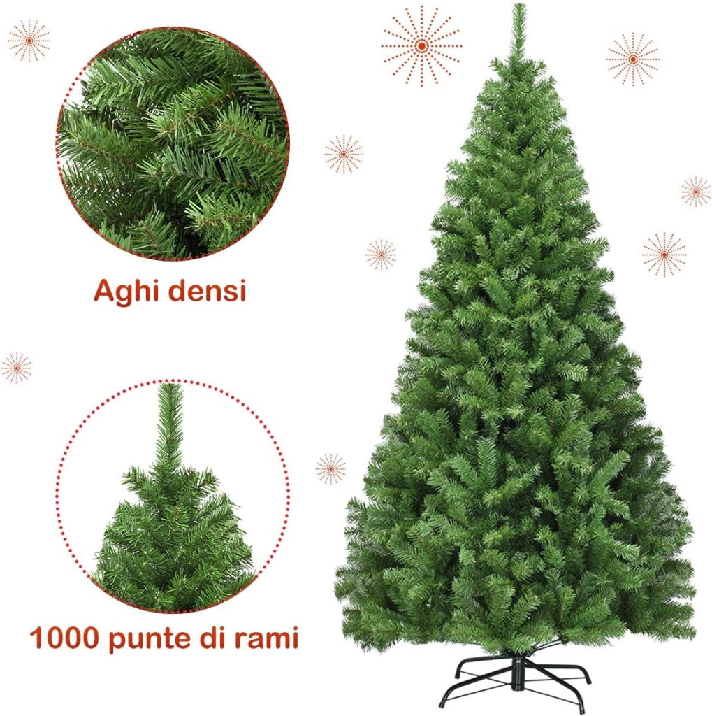 Albero di Natale 180 cm, Albero di Natale Artificiale con 1000 Rami Densi e Base in Metallo con Cuscinetto Antiscivolo, Albero di Natale Folto per Casa, Ufficio e Negozio (180 cm)