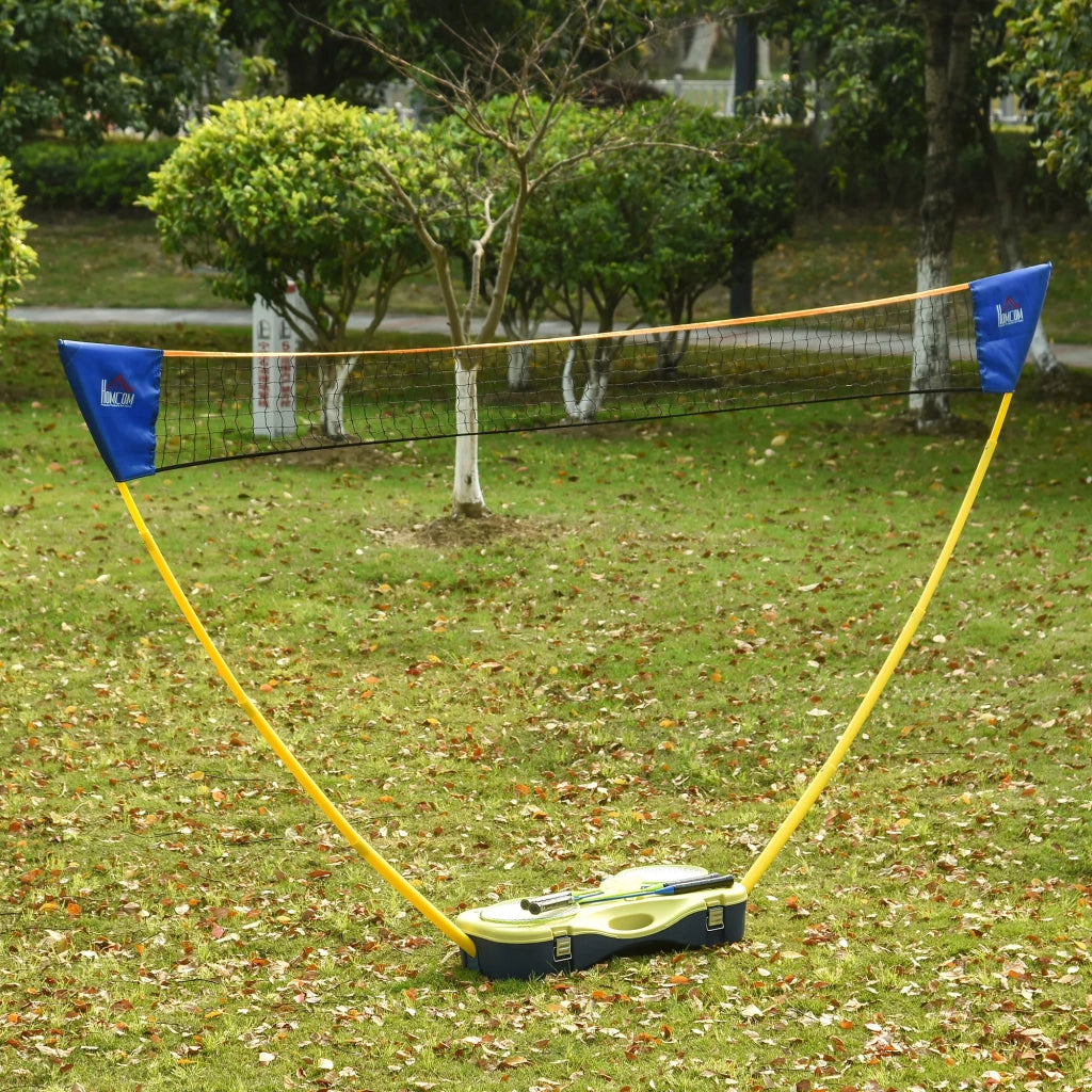 Rete da Badminton con Supporto Portatile, Giallo e Blu, Inclusi 4 Racchette