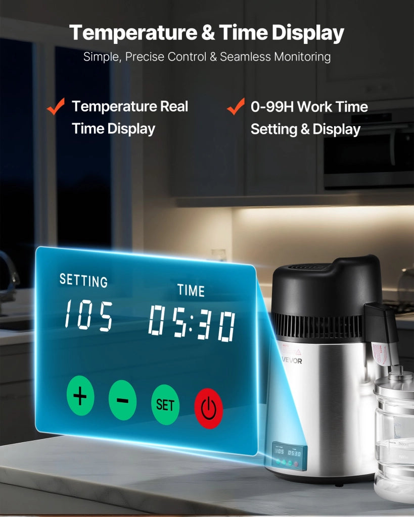 Distillatore d'acqua da banco 6 L 900 W YMK60208 in acciaio inox 304 e vetro, purificatore robusto e facile da usare per uso domestico e cucina