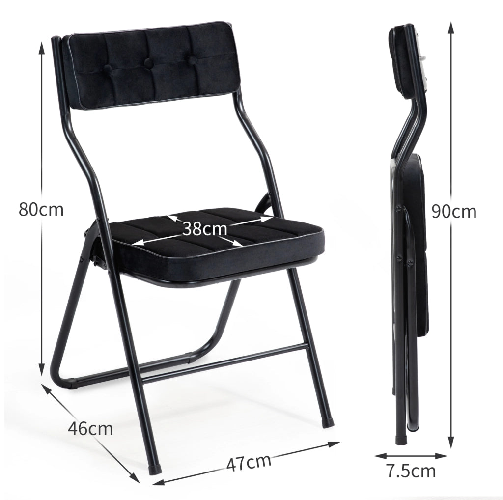 Sedia pieghevole 2 pezzi 47x46x80 cm nera – schienale imbottito, senza montaggio