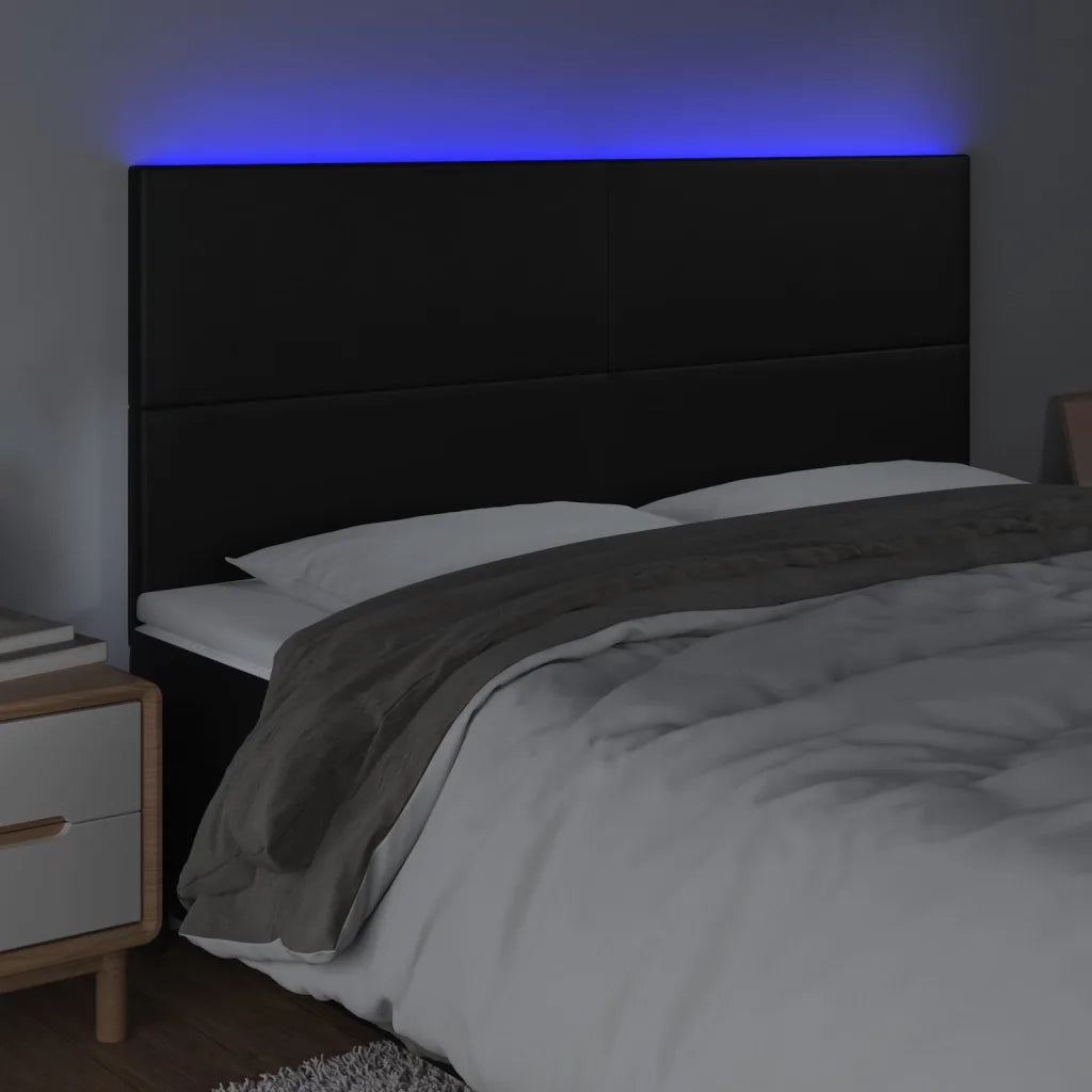 Testiera | Testata a LED Nera 160x5x118/128 cm in Similpelle