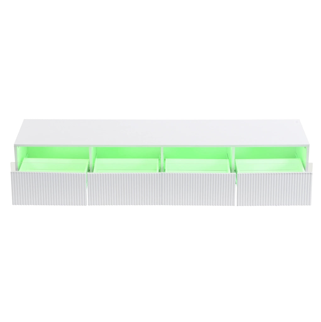 Set mobile TV 4 ante e tavolino 2 cassetti con LED 7 colori; MDF bianco e oro